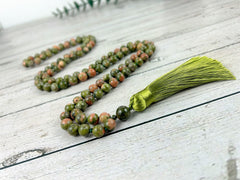 108 Mala Necklace, Unakite Necklace, Japa Mala, Prayer Beads Necklace, Yoga Jewelry,Hand Knotted Mala, Meditation Necklace, Handmade Jewelry