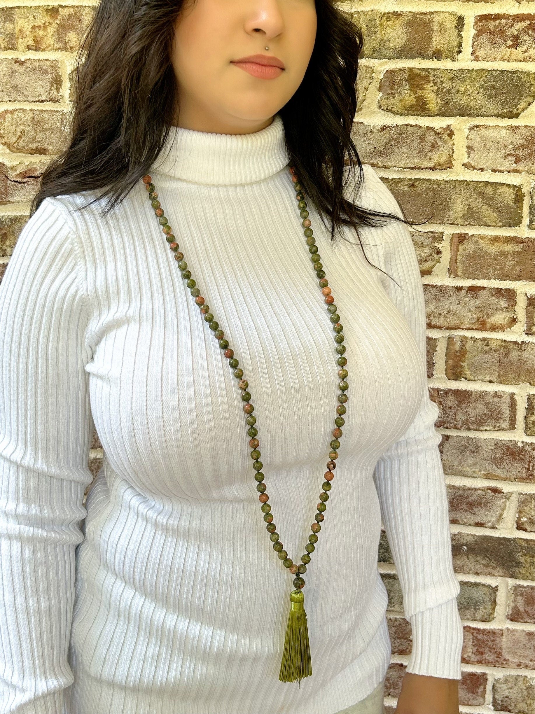 108 Mala Necklace, Unakite Necklace, Japa Mala, Prayer Beads Necklace, Yoga Jewelry,Hand Knotted Mala, Meditation Necklace, Handmade Jewelry