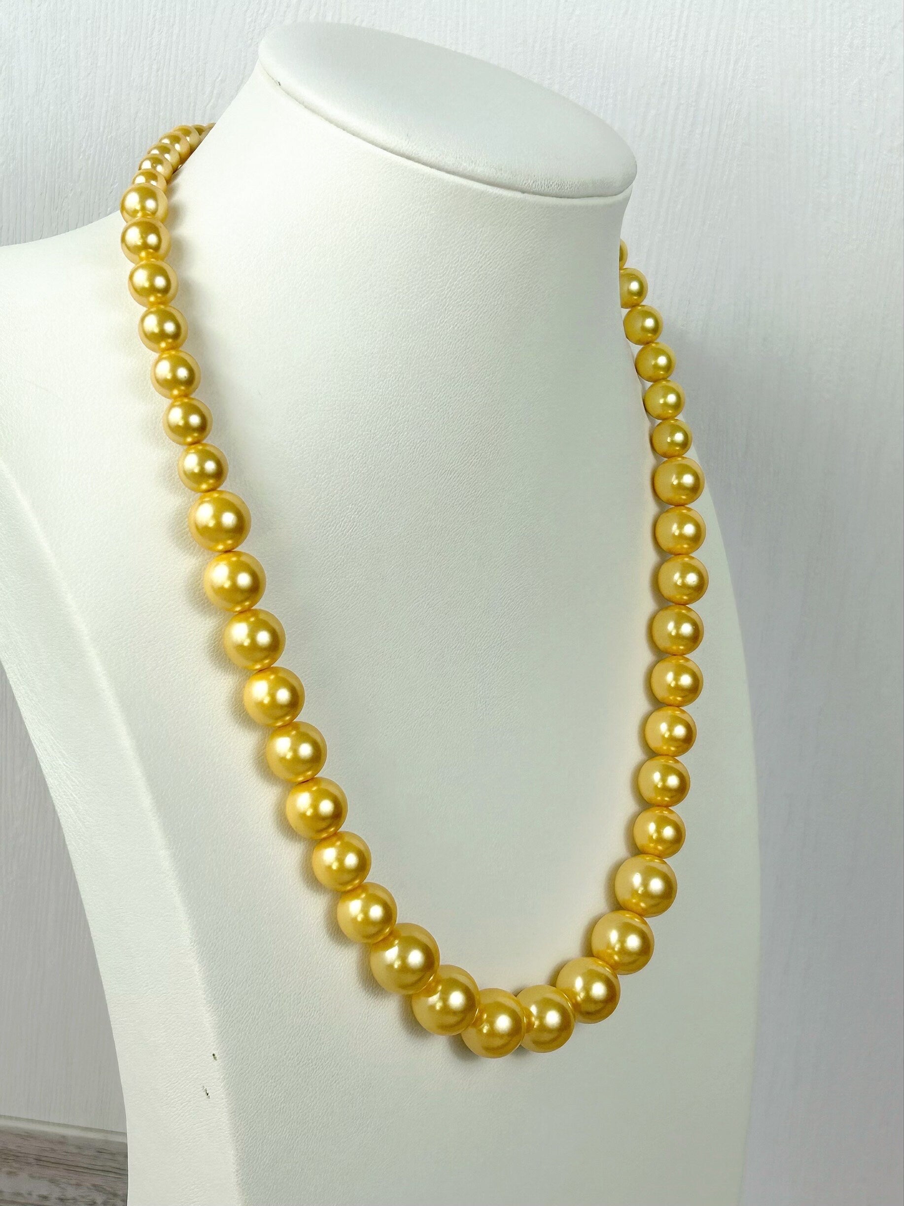 Pearl Necklace, Shell Pearl Necklace, Golden Pearl Necklace, Pearl Jewelry, Necklace for Women, Birthday Gift for Her, Bridesmaid Gift