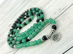 108 Mala Beads Necklace, Japa Mala, Prayer Beads Necklace, Mala Beads Bracelet, Green Aventurine Necklace, Obsidian, Meditation Necklace,