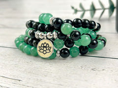 108 Mala Beads Necklace, Japa Mala, Prayer Beads Necklace, Mala Beads Bracelet, Green Aventurine Necklace, Obsidian, Meditation Necklace,