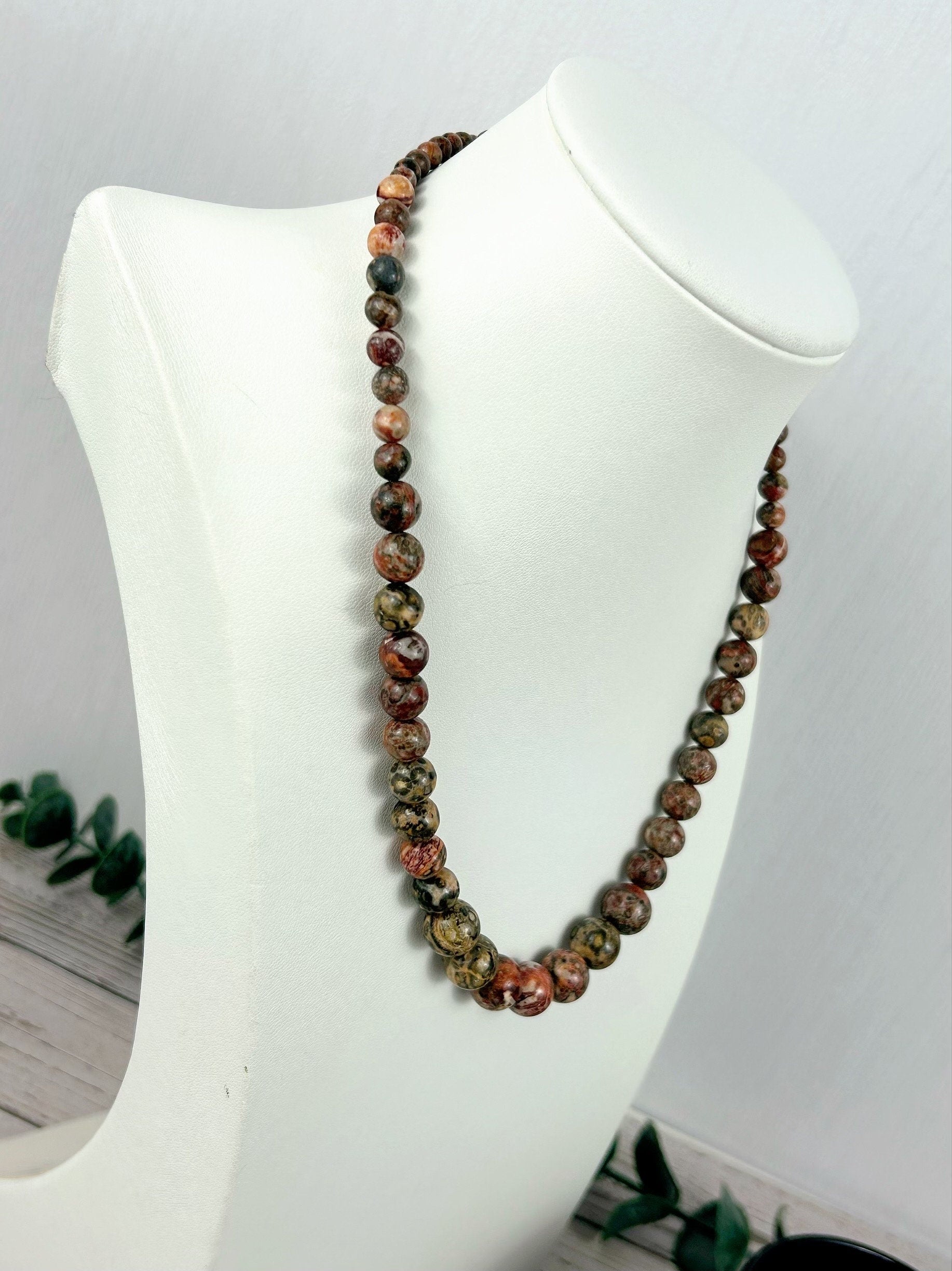 Leopard Skin Jasper Necklace, Brown Necklace, Natural Stone Necklace, Gift for her, Healing Stones, Balancing Necklace, Gemstones Jewelry