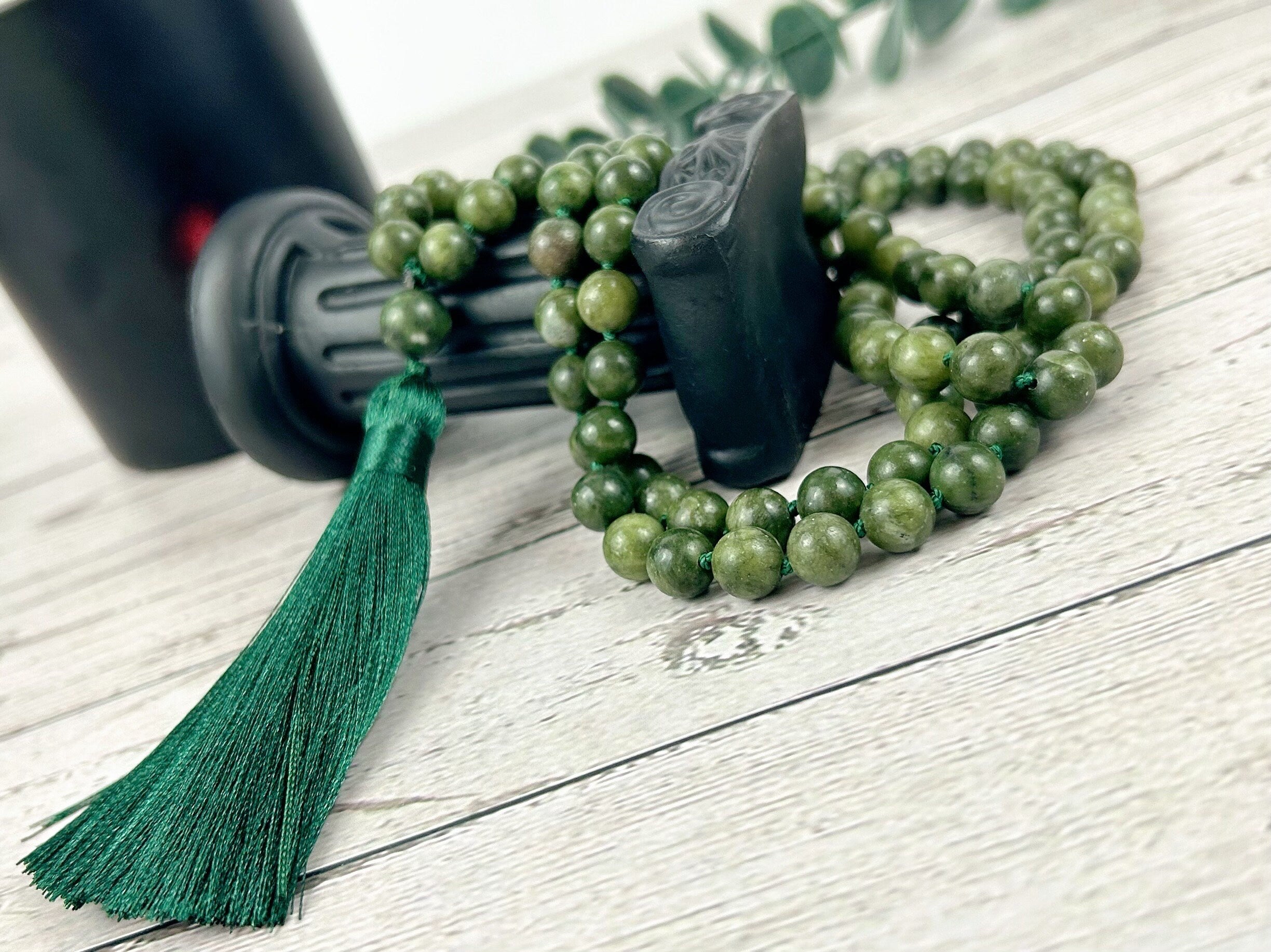 Green Jade Mala Necklace, 108 Mala Necklace, Japa Mala, Prayer Beads Necklace, Hand Knotted Mala, Meditation Necklace, Handmade Jewelry