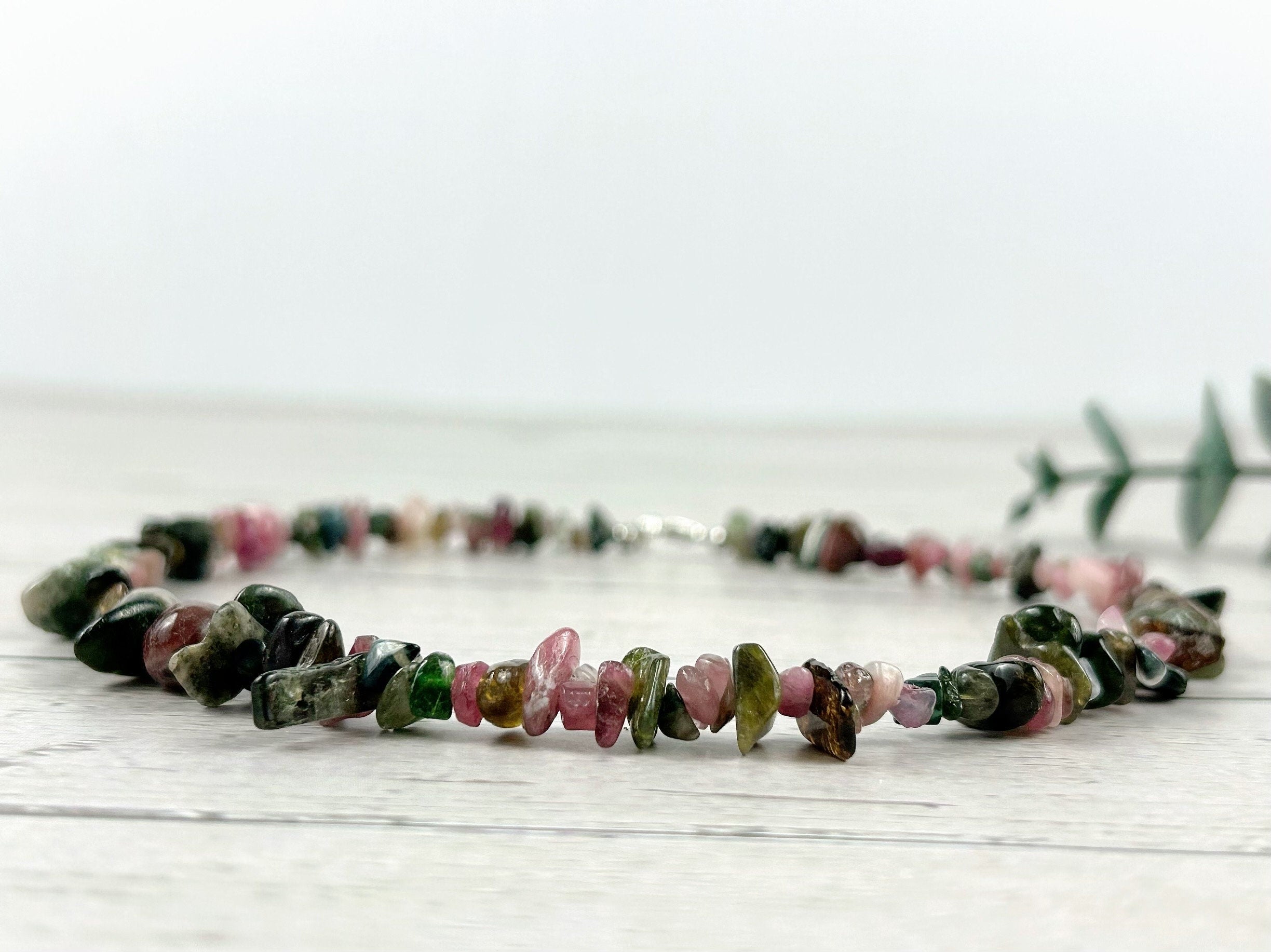 Tourmaline Necklace, Beaded Choker, Tourmaline Choker Necklace, Gemstone Chip Necklace, Boho Necklace, Handmade Jewelry, Feminine Jewelry