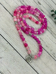 Pink Agate Japa Mala, 108 Mala Beads Necklace, Prayer Beads Necklace, 108 Mala Beads Bracelet , Meditation Necklace, Handmade Jewelry