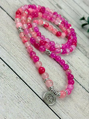 Pink Agate Japa Mala, 108 Mala Beads Necklace, Prayer Beads Necklace, 108 Mala Beads Bracelet , Meditation Necklace, Handmade Jewelry