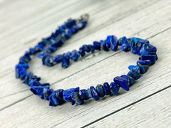 Lapis Lazuli Necklace, Blue Beaded Choker, Lapis Lazuli Choker Necklace, Gemstone Chip Necklace, Boho Necklace, Handmade Jewelry, Gift