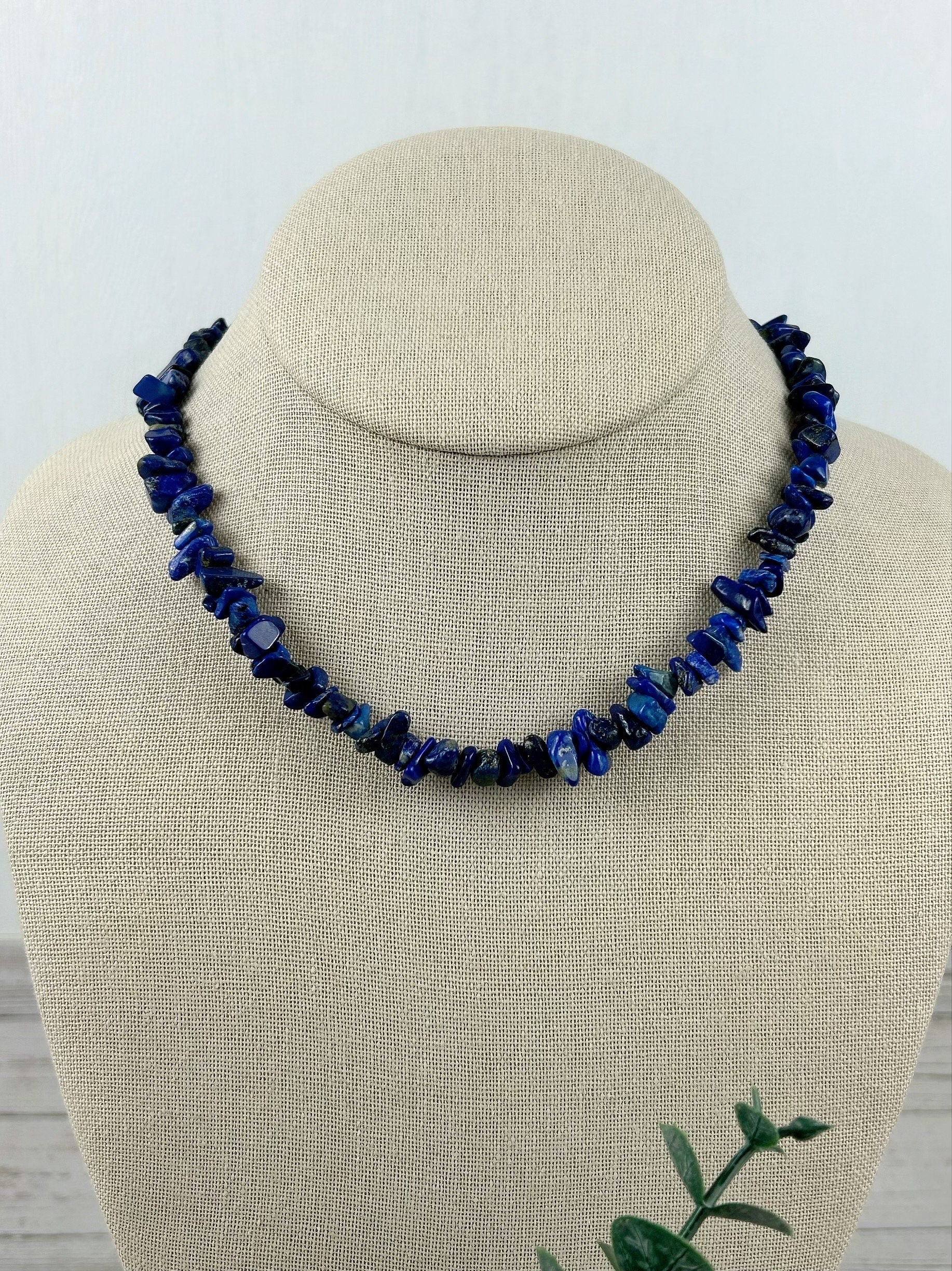 Lapis Lazuli Necklace, Blue Beaded Choker, Lapis Lazuli Choker Necklace, Gemstone Chip Necklace, Boho Necklace, Handmade Jewelry, Gift