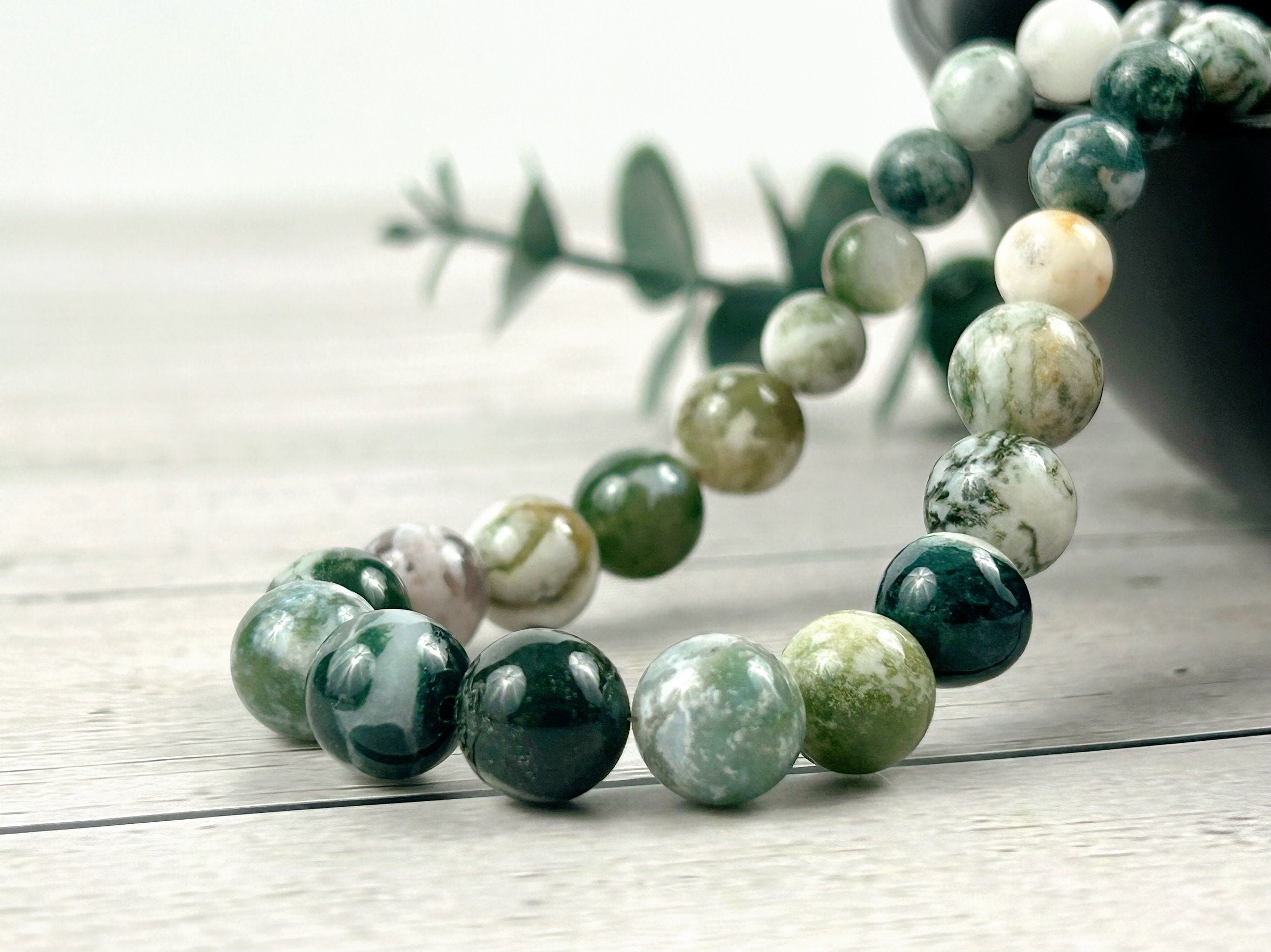 Tree Agate Necklace, Green Beaded Necklace, Natural Stones Jewelry, Healing Gemstone Necklace, Personalized Necklace, Yoga Gemstone