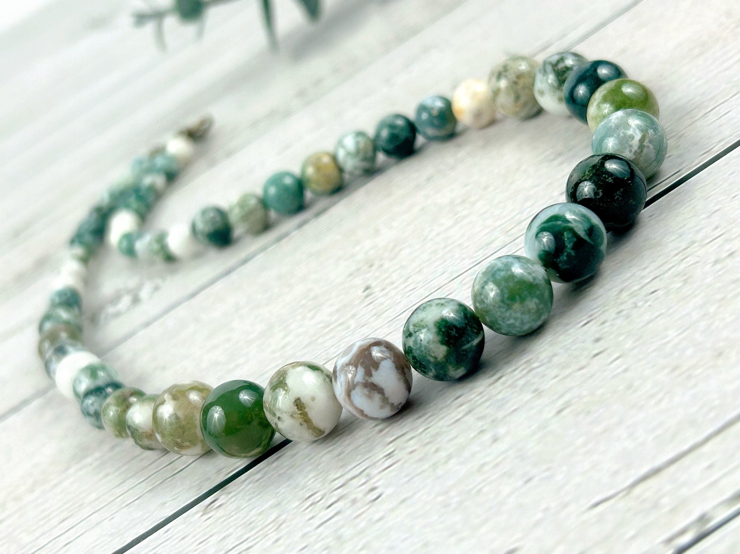 Tree Agate Necklace, Green Beaded Necklace, Natural Stones Jewelry, Healing Gemstone Necklace, Personalized Necklace, Yoga Gemstone