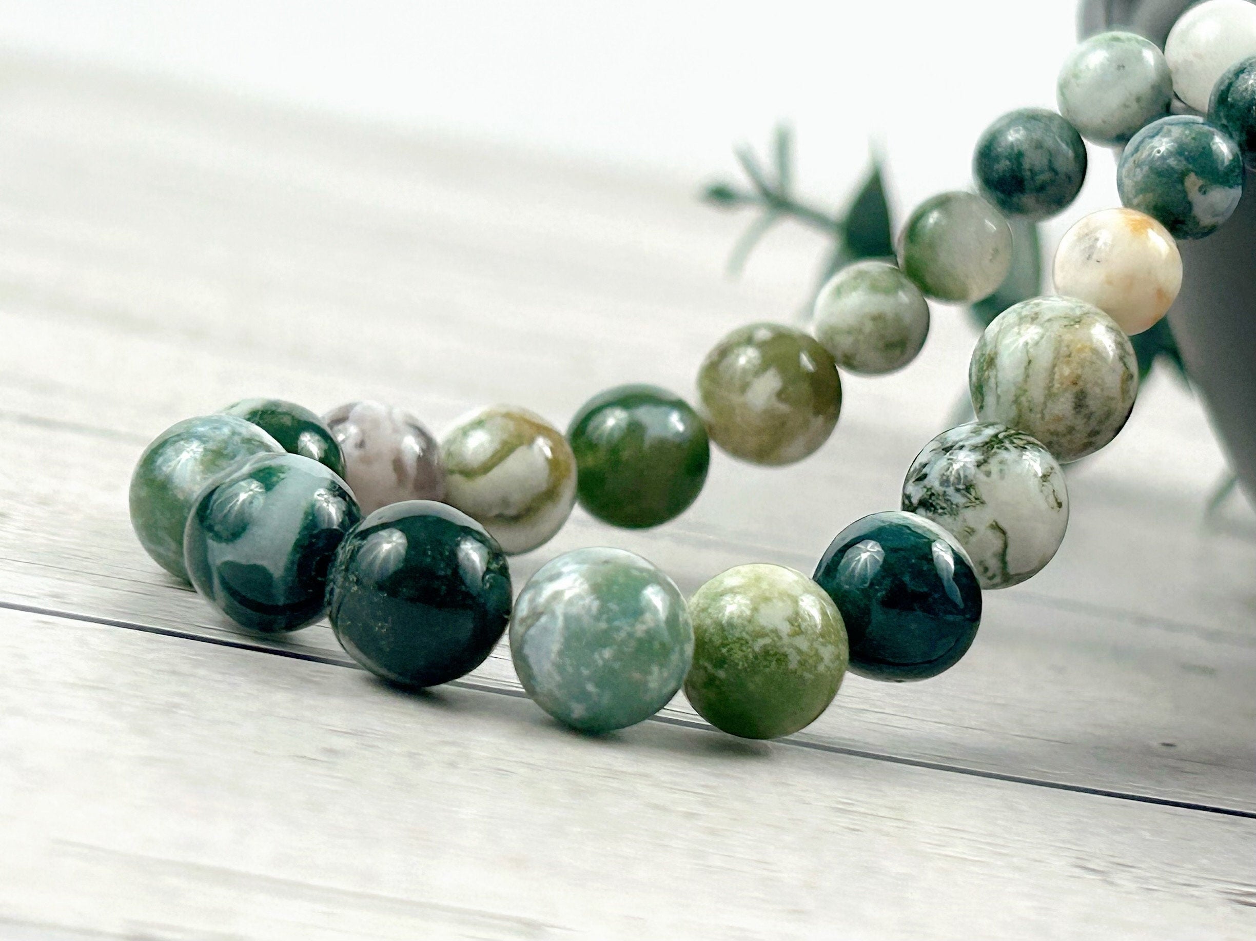 Tree Agate Necklace, Green Beaded Necklace, Natural Stones Jewelry, Healing Gemstone Necklace, Personalized Necklace, Yoga Gemstone