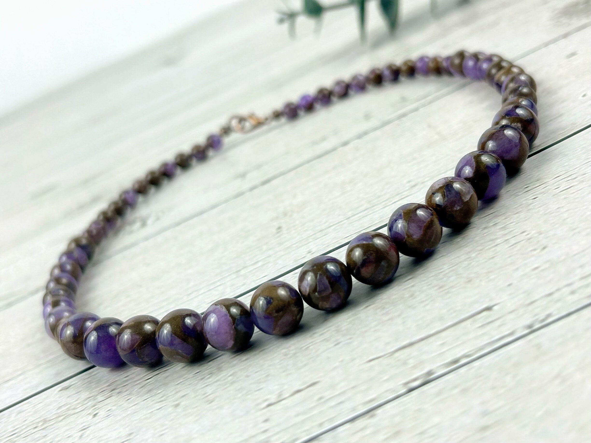 Purple Beaded Necklace, Purple Mosaic Quartz Necklace, Healing Gemstones, Natural Stone Necklace, Balancing Necklace, Gemstones Jewelry