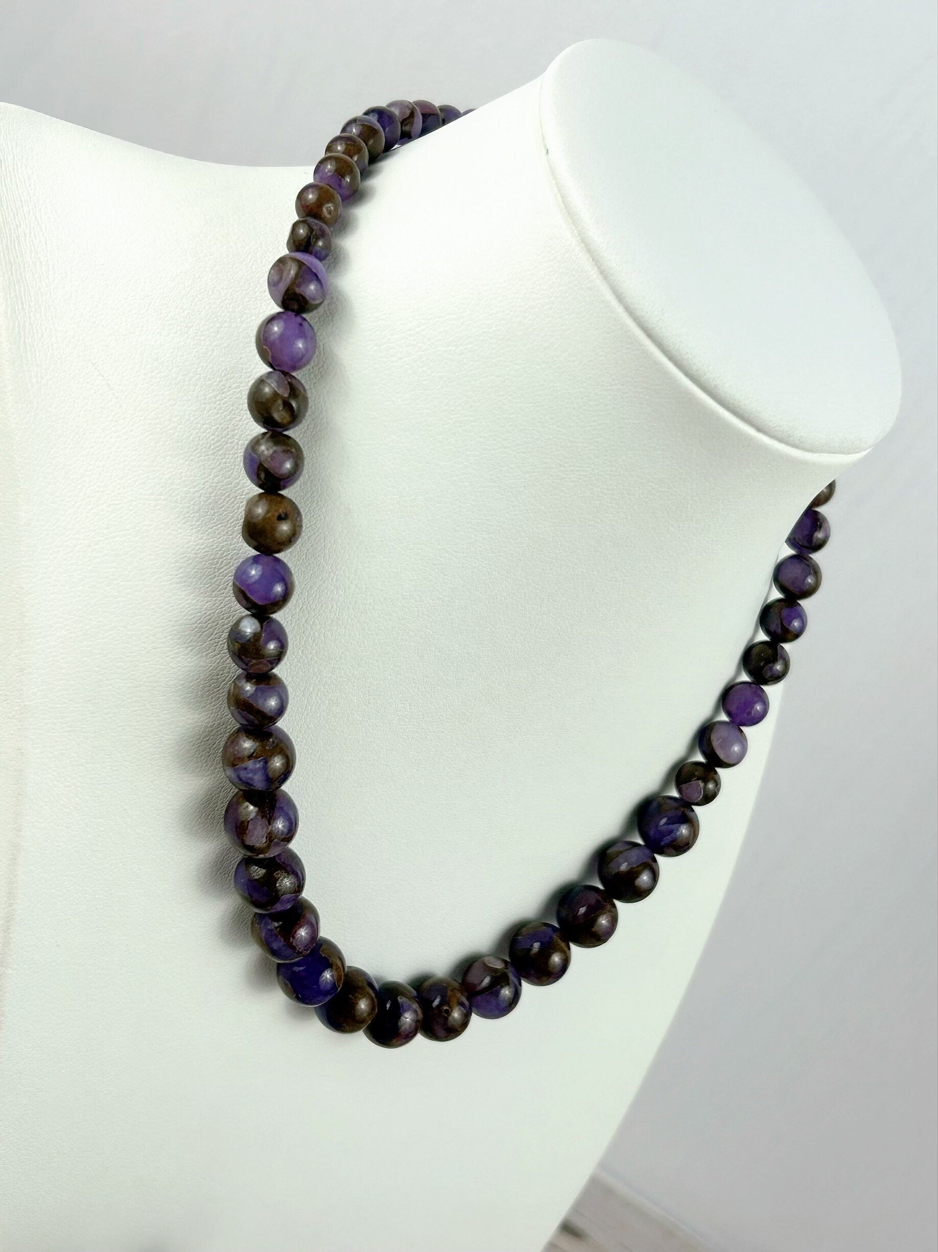 Purple Beaded Necklace, Purple Mosaic Quartz Necklace, Healing Gemstones, Natural Stone Necklace, Balancing Necklace, Gemstones Jewelry