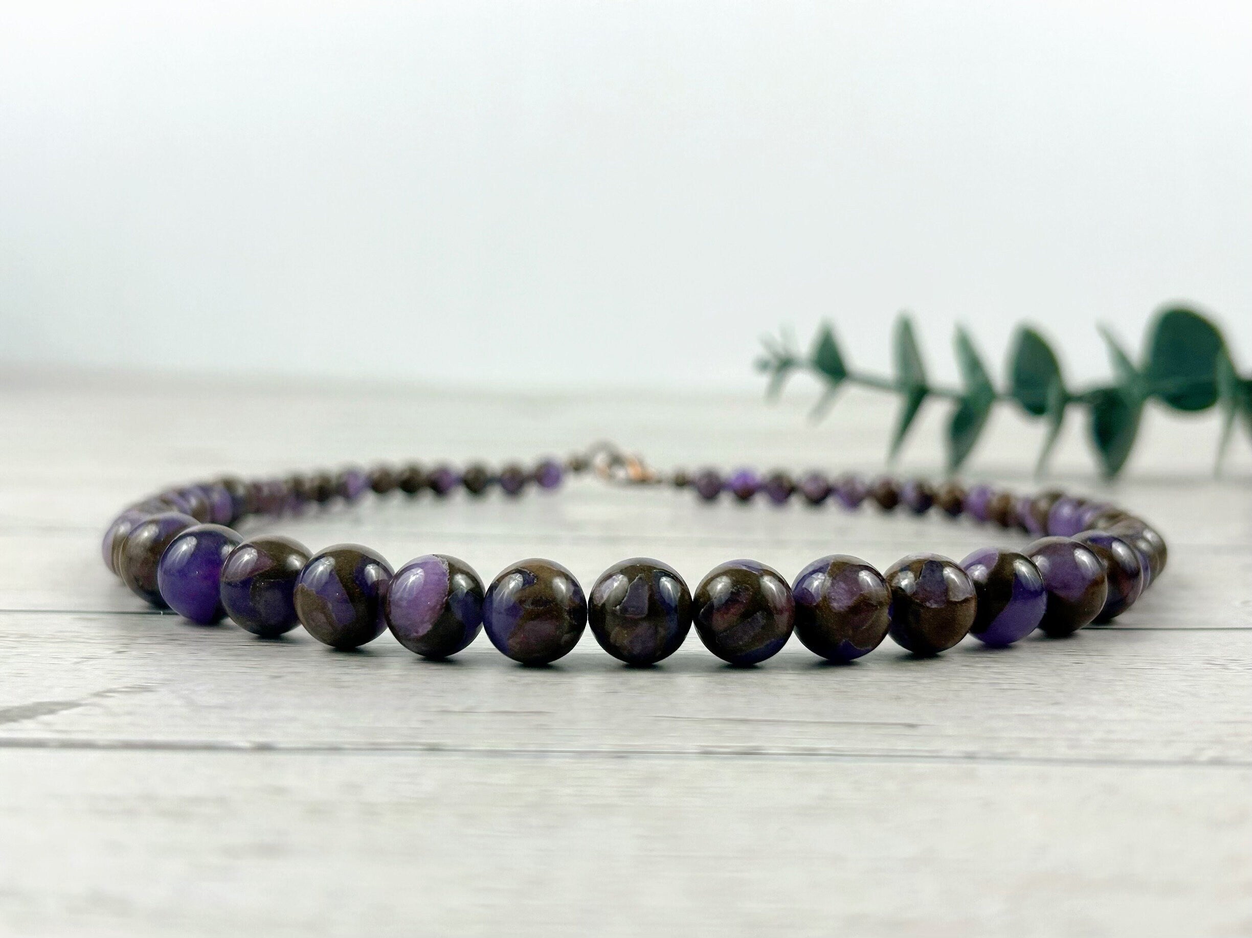 Purple Beaded Necklace, Purple Mosaic Quartz Necklace, Healing Gemstones, Natural Stone Necklace, Balancing Necklace, Gemstones Jewelry