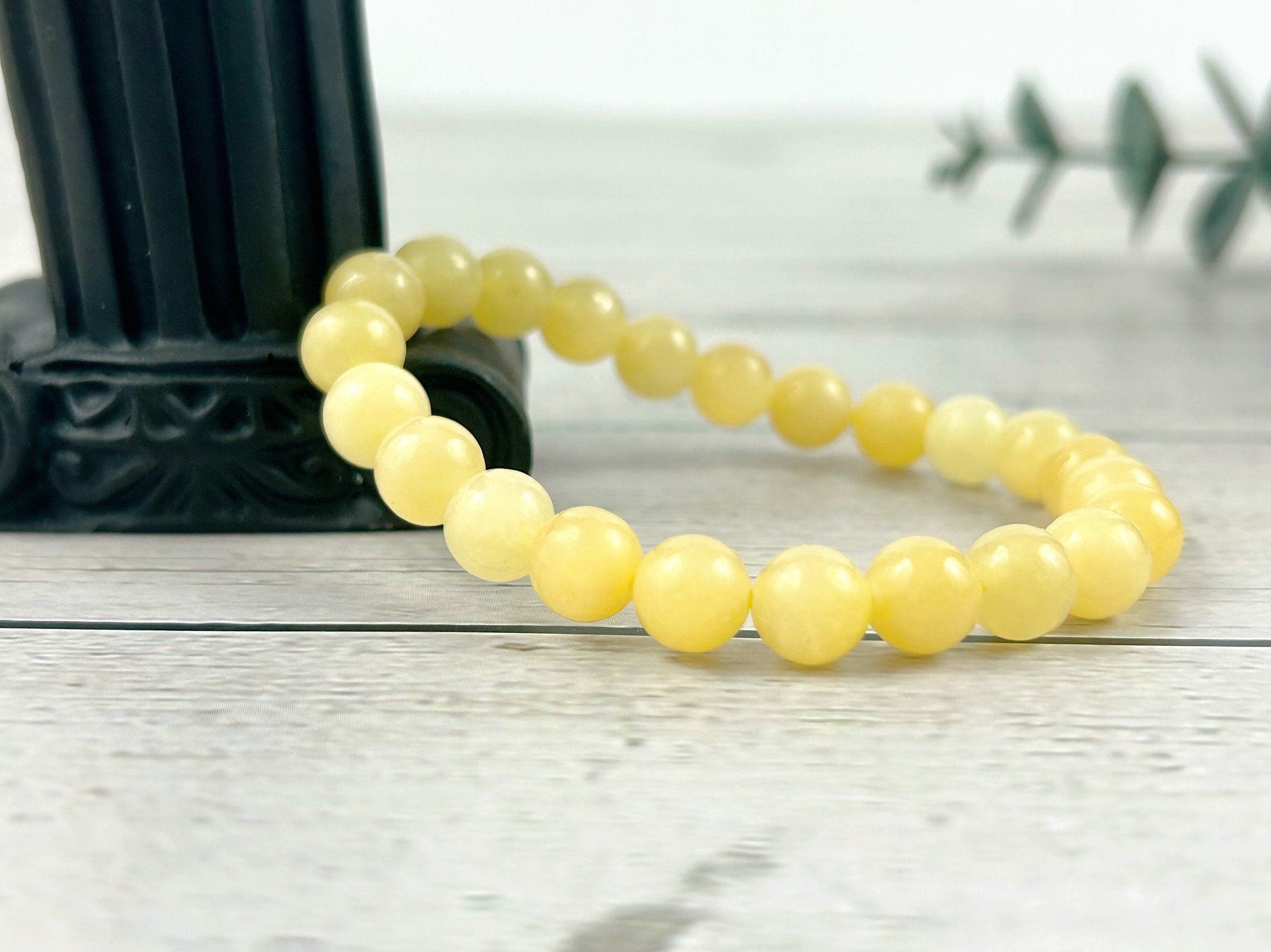 Yellow Beaded Bracelet, Natural Stone Bracelet, Yellow Calcite Bracelet, Stretch Bracelet, Gemstone Bracelet for Men, Bracelet for Women