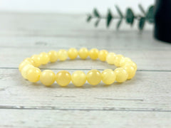 Yellow Beaded Bracelet, Natural Stone Bracelet, Yellow Calcite Bracelet, Stretch Bracelet, Gemstone Bracelet for Men, Bracelet for Women