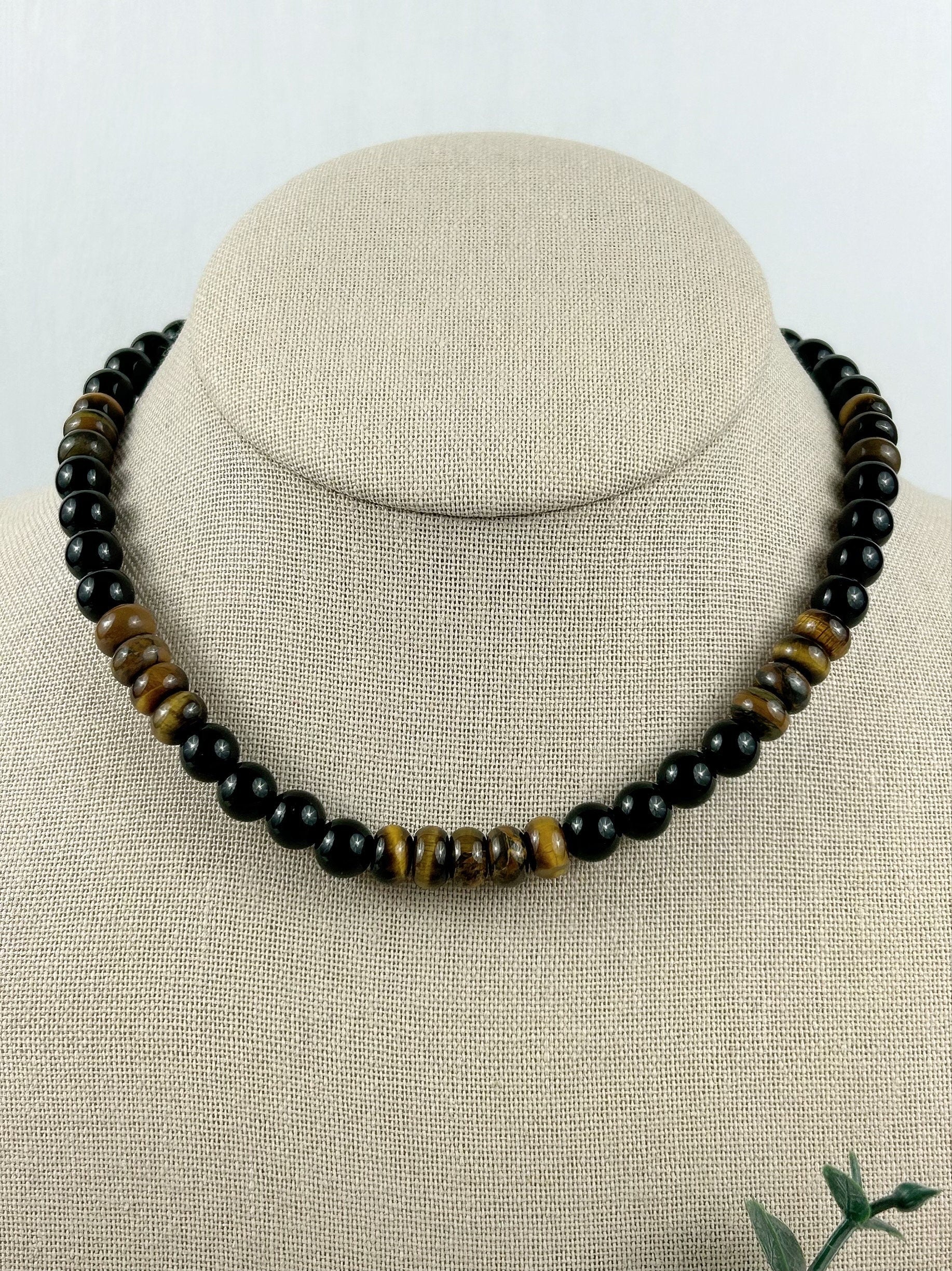 Protection Necklace, Tiger Eye, Black Onyx, Gemstone Necklace, Energy Necklace, Healing Necklace, Crystal Necklace,Gift for Her,Gift for Him