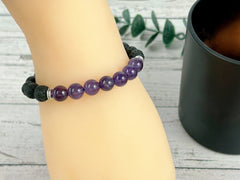 Essential Oil Bracelet, Diffuser Bracelet, Aromatherapy Bracelet, Amethyst Bracelet, Stretch Bracelet, Handmade Bracelet, Black Lava Rock