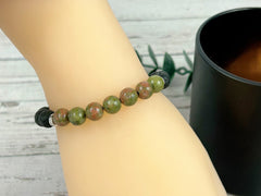 Essential Oil Bracelet, Diffuser Bracelet, Aromatherapy Bracelet, Unakite Bracelet, Stretch Bracelet, Handmade Bracelet, Black Lava Rock