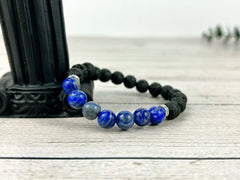 Essential Oil Bracelet, Diffuser Bracelet, Aromatherapy Bracelet, Lapis Lazuli Bracelet, Stretch Bracelet, Black Lava Rock