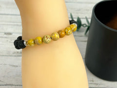 Jasper Bracelet, Essential Oil Bracelet, Diffuser Bracelet, Aromatherapy Bracelet, Yellow Imperial Jasper, Stretch Bracelet, Black Lava Rock