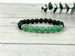 Green Aventurine Bracelet, Essential Oil Bracelet, Diffuser Bracelet, Aromatherapy Bracelet, Stretch Bracelet, Black Lava, Reiki Bracelet