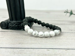 White Howlite Bracelet, Essential Oil Bracelet, Diffuser Bracelet, Aromatherapy Bracelet, Stretch Bracelet, Black Lava, Reiki Bracelet