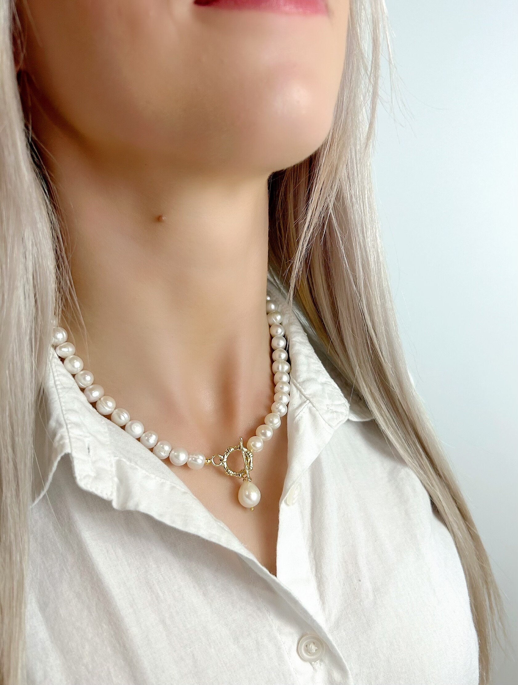 Pearl Necklace, Freshwater Pearl Necklace, Pearl Jewelry, Beaded Necklace, Handmade Jewelry, Natural Pearl Necklace