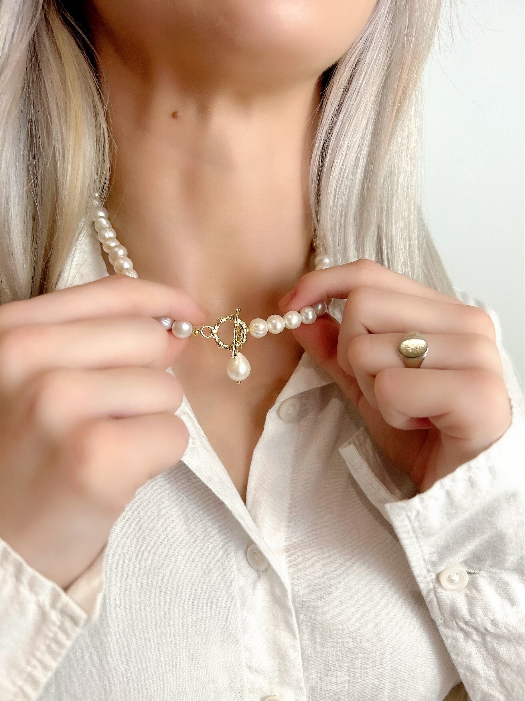 Pearl Necklace, Freshwater Pearl Necklace, Pearl Jewelry, Beaded Necklace, Handmade Jewelry, Natural Pearl Necklace