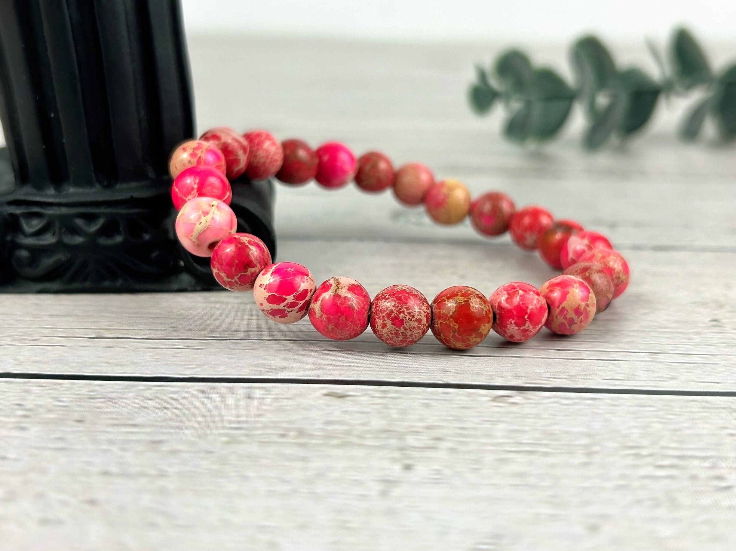 Pink Jasper Bracelet, Pink Beaded Bracelet, Pink Imperial Jasper, Gemstone Bracelet, Handmade Jewelry, Birthday Gift for Her, Gift for Him