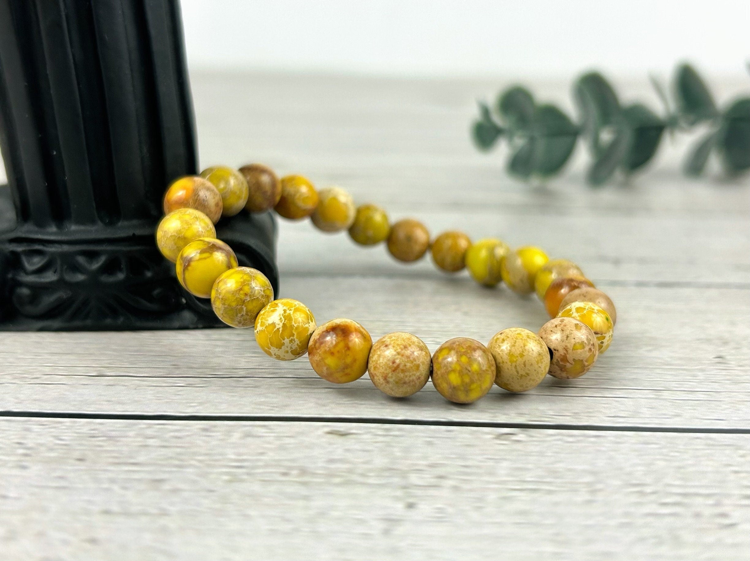 Yellow Jasper Bracelet, Yellow Beaded Bracelet, Yellow Imperial Jasper, Gemstone Bracelet, Handmade Jewelry, Gift for Her, Gift for Him