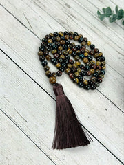 108 Mala Necklace, Tigers Eye Necklace, Japa Mala, Prayer Beads Necklace, Hand Knotted Mala, Meditation Necklace, Handmade Jewelry