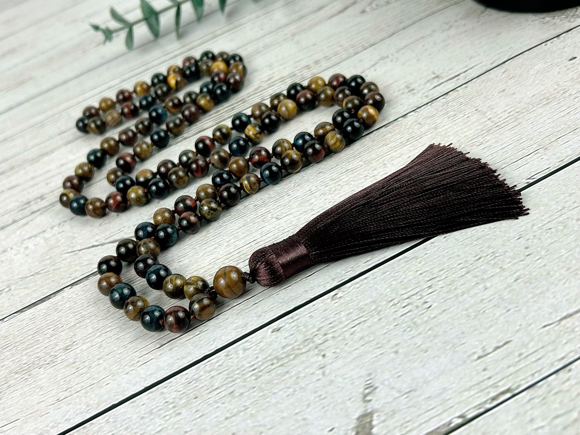 108 Mala Necklace, Tigers Eye Necklace, Japa Mala, Prayer Beads Necklace, Hand Knotted Mala, Meditation Necklace, Handmade Jewelry