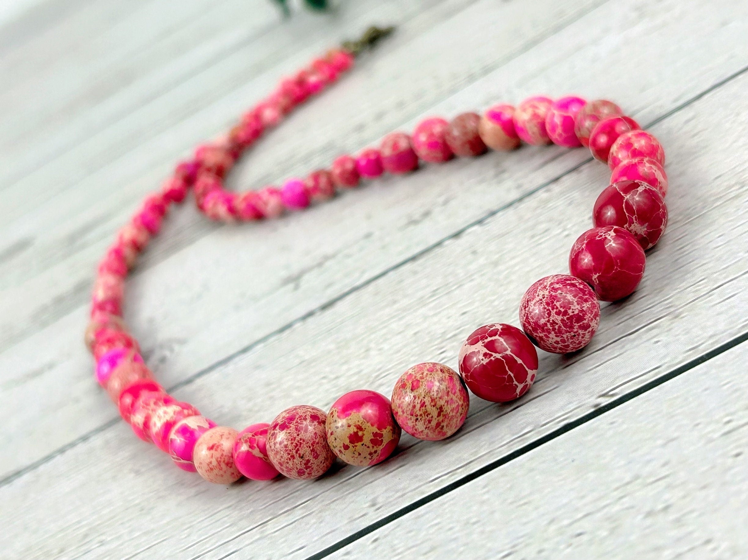 Imperial Jasper Necklace, Pink Jasper Necklace, Natural Stone Necklace, Gift her, Healing Stones, Personalized Necklace, Gemstones Jewelry