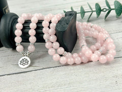 Rose Quartz Mala Necklace, 108 Mala Necklace, Prayer Beads, Japa Mala, 108 Mala Beads Bracelet, Meditation Necklace, Handmade Jewelry