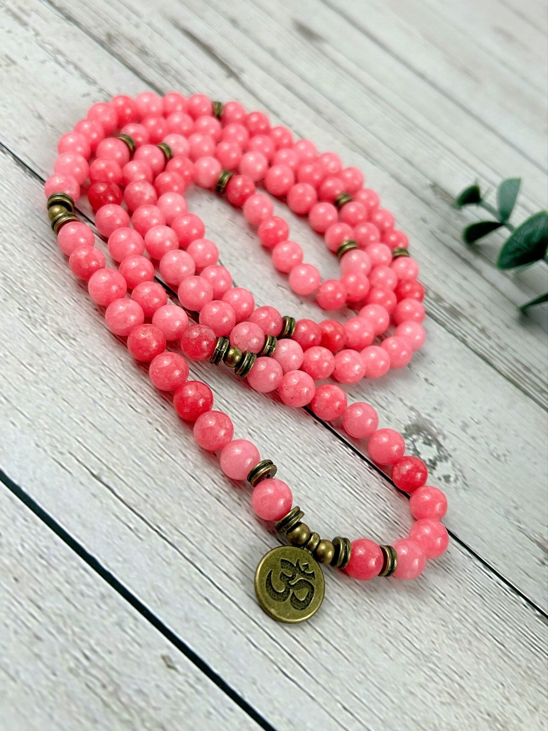 108 Mala Beads Necklace, Pink Chalcedony Mala Necklace, Japa Mala, Prayer Beads Necklace, Mala Beads Bracelet, Meditation Necklace, Handmade