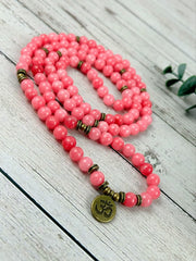 108 Mala Beads Necklace, Pink Chalcedony Mala Necklace, Japa Mala, Prayer Beads Necklace, Mala Beads Bracelet, Meditation Necklace, Handmade