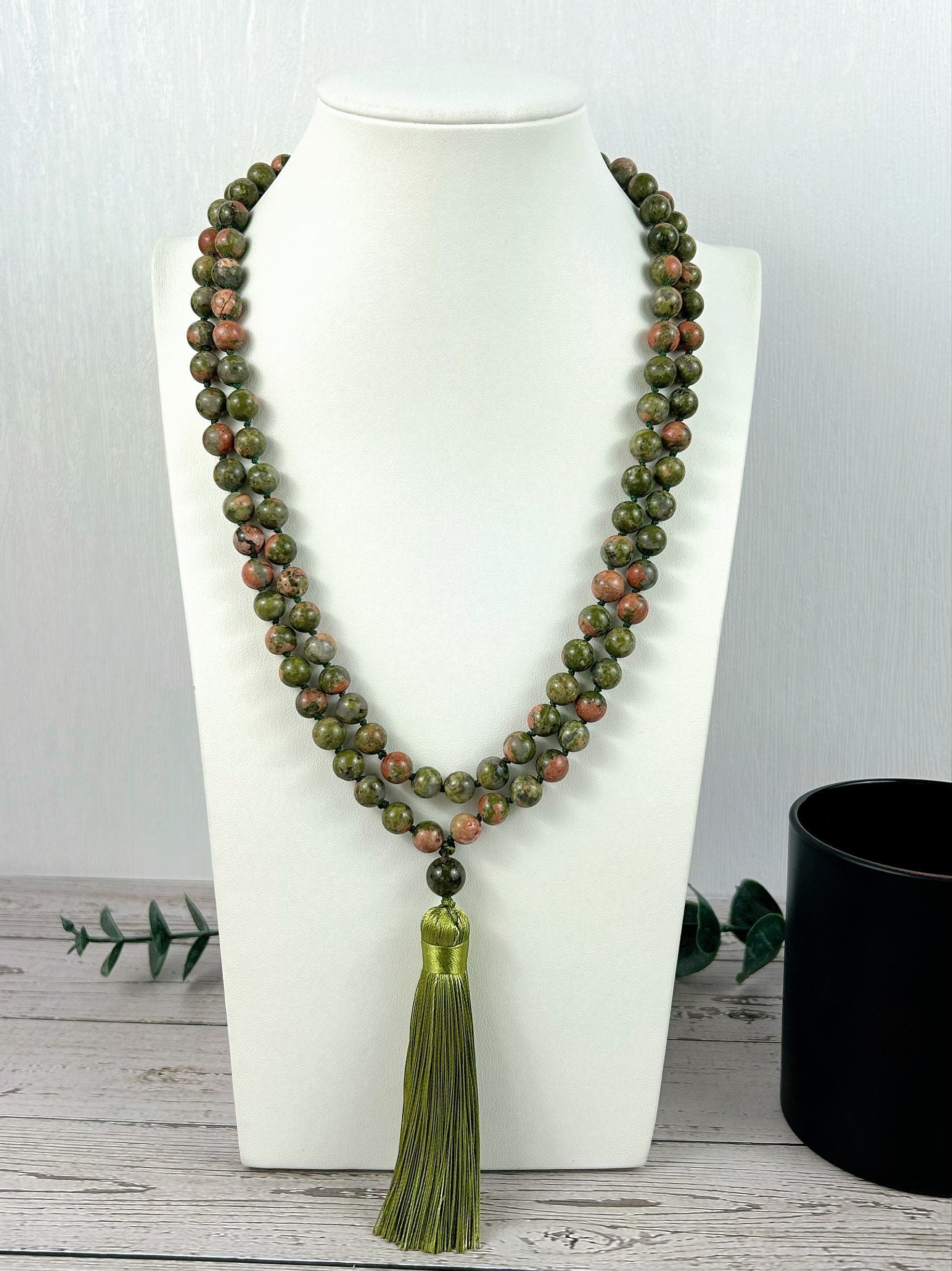 108 Mala Necklace, Unakite Necklace, Japa Mala, Prayer Beads Necklace, Yoga Jewelry,Hand Knotted Mala, Meditation Necklace, Handmade Jewelry