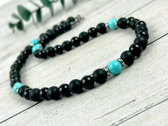 Black Onyx Necklace, Turquoise Necklace, Stone Necklace for Men, Boyfriend Gift, Handmade Necklace, Protection Necklace, Gemstone Necklace