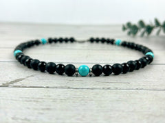 Black Onyx Necklace, Turquoise Necklace, Stone Necklace for Men, Boyfriend Gift, Handmade Necklace, Protection Necklace, Gemstone Necklace