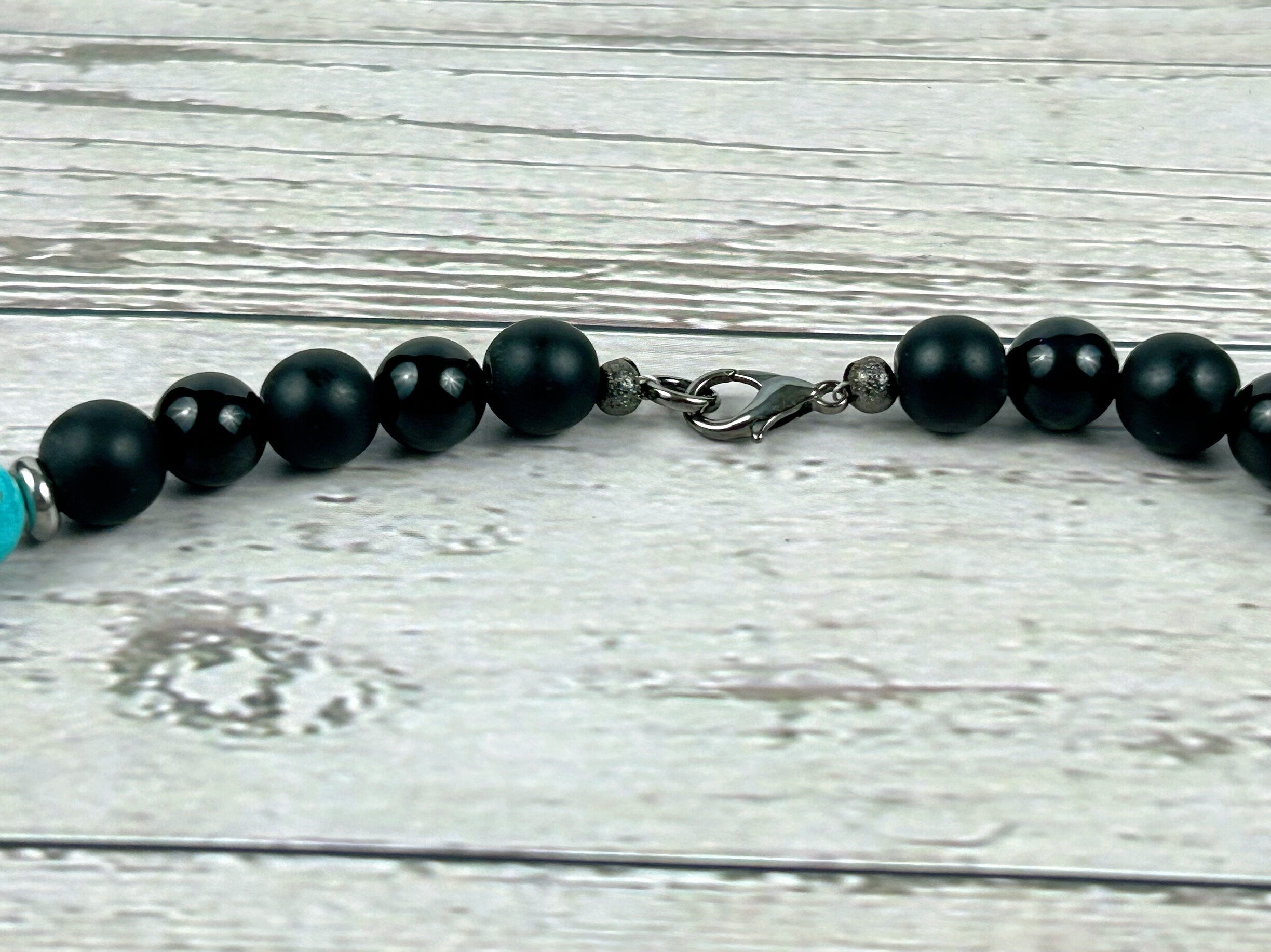 Black Onyx Necklace, Turquoise Necklace, Stone Necklace for Men, Boyfriend Gift, Handmade Necklace, Protection Necklace, Gemstone Necklace