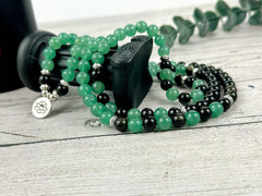 108 Mala Beads Necklace, Japa Mala, Prayer Beads Necklace, Mala Beads Bracelet, Green Aventurine Necklace, Obsidian, Meditation Necklace,