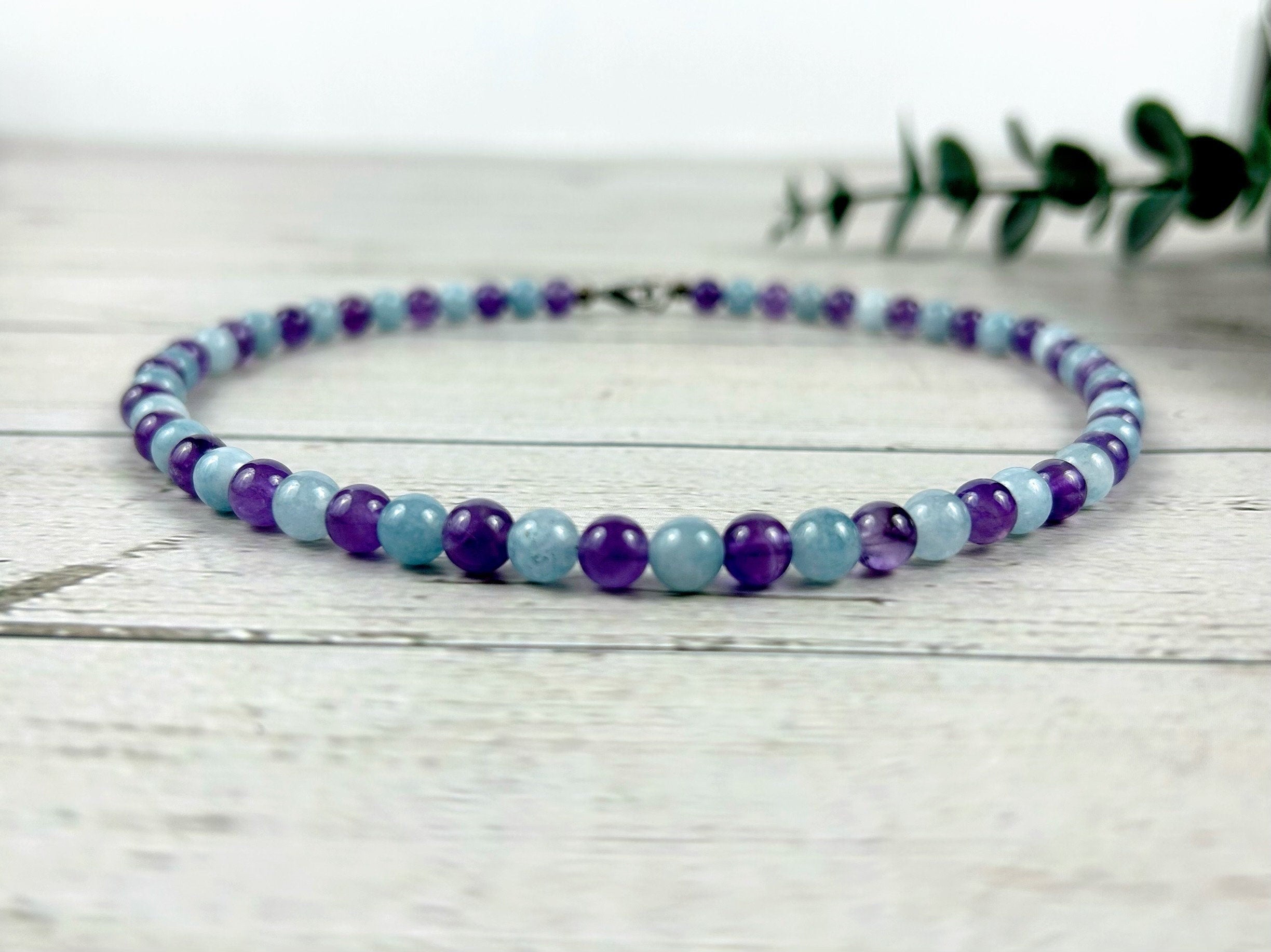 Amethyst Necklace, Aquamarine Necklace, Healing Gemstones Necklace, Spiritual Necklace, Beaded Necklace, Necklace for Men, Gift for Her
