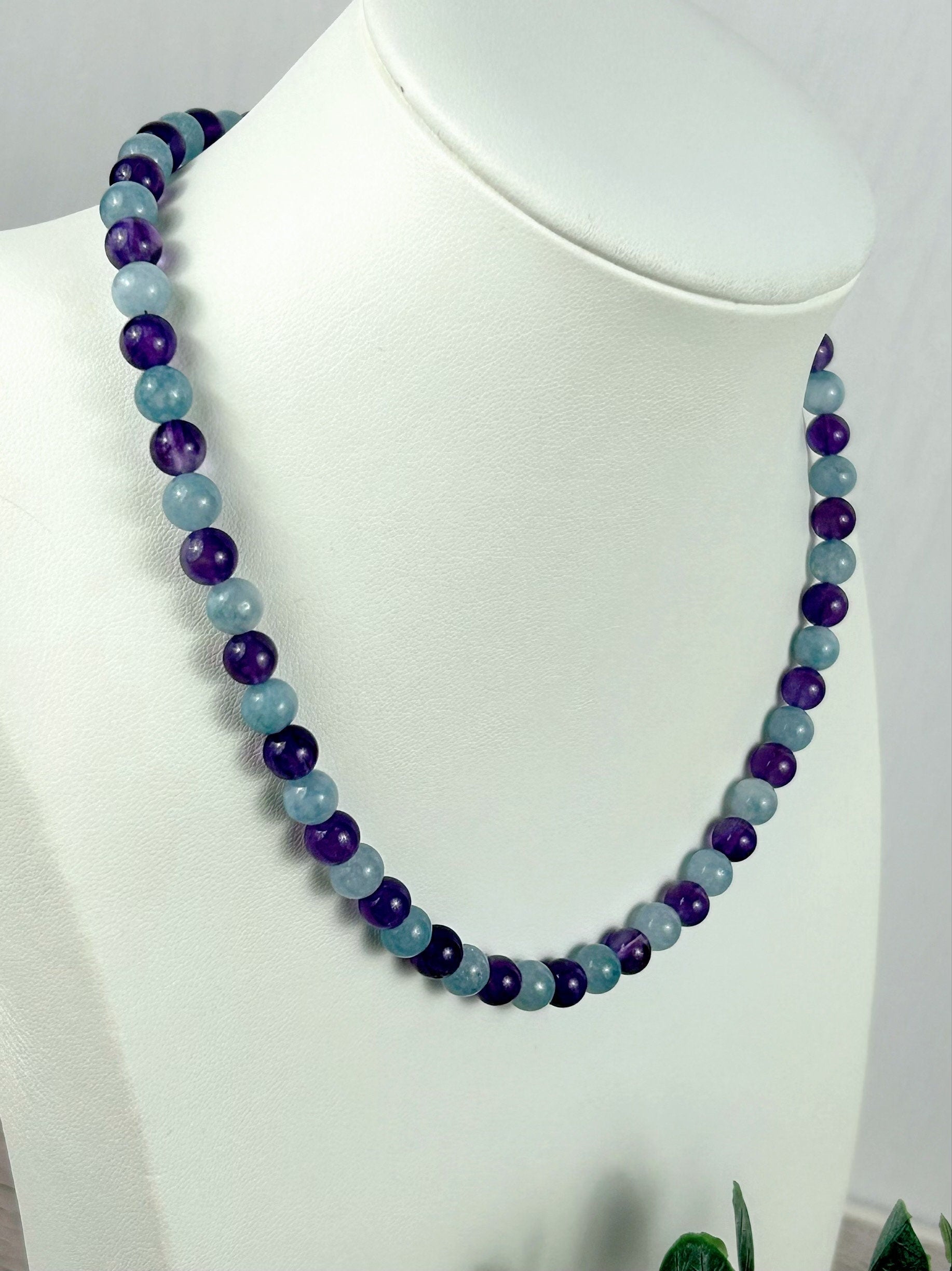 Amethyst Necklace, Aquamarine Necklace, Healing Gemstones Necklace, Spiritual Necklace, Beaded Necklace, Necklace for Men, Gift for Her