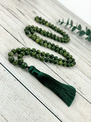 Green Jade Mala Necklace, 108 Mala Necklace, Japa Mala, Prayer Beads Necklace, Hand Knotted Mala, Meditation Necklace, Handmade Jewelry