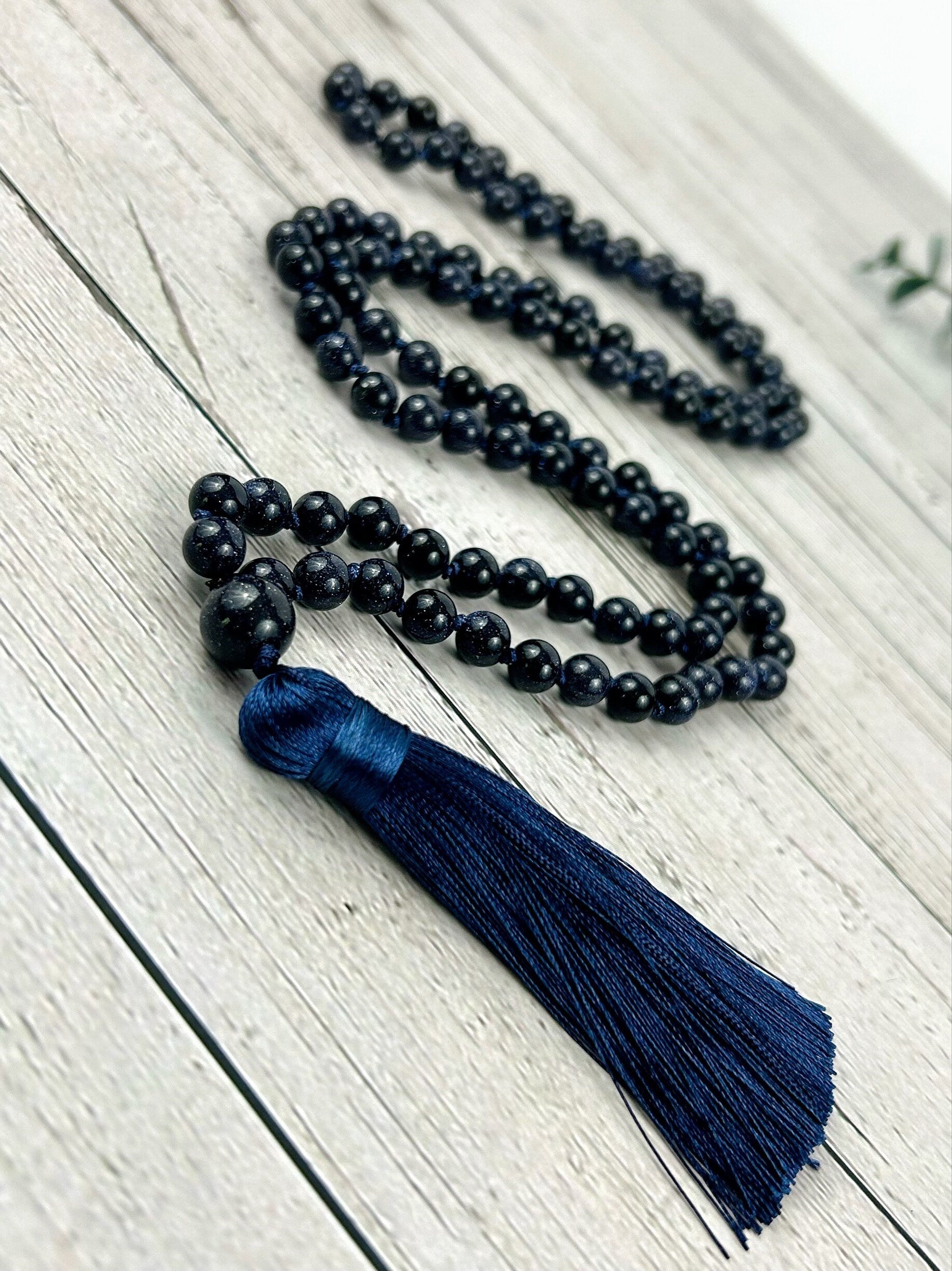 108 Mala Necklace, Blue Sandstone Necklace, Japa Mala, Prayer Beads Necklace, Hand Knotted Mala, Meditation Necklace, Handmade Jewelry