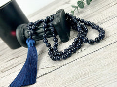 108 Mala Necklace, Blue Sandstone Necklace, Japa Mala, Prayer Beads Necklace, Hand Knotted Mala, Meditation Necklace, Handmade Jewelry