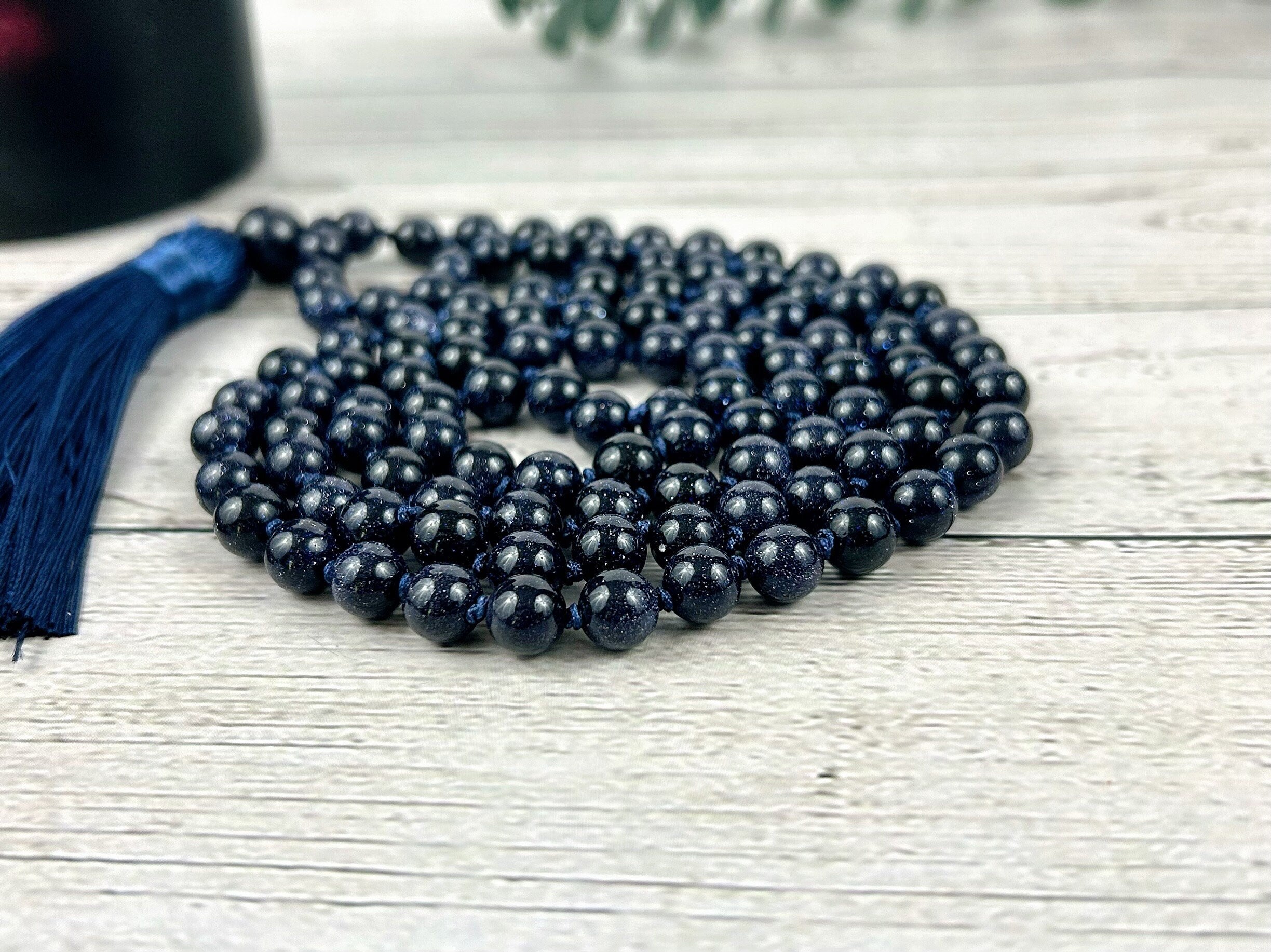 108 Mala Necklace, Blue Sandstone Necklace, Japa Mala, Prayer Beads Necklace, Hand Knotted Mala, Meditation Necklace, Handmade Jewelry