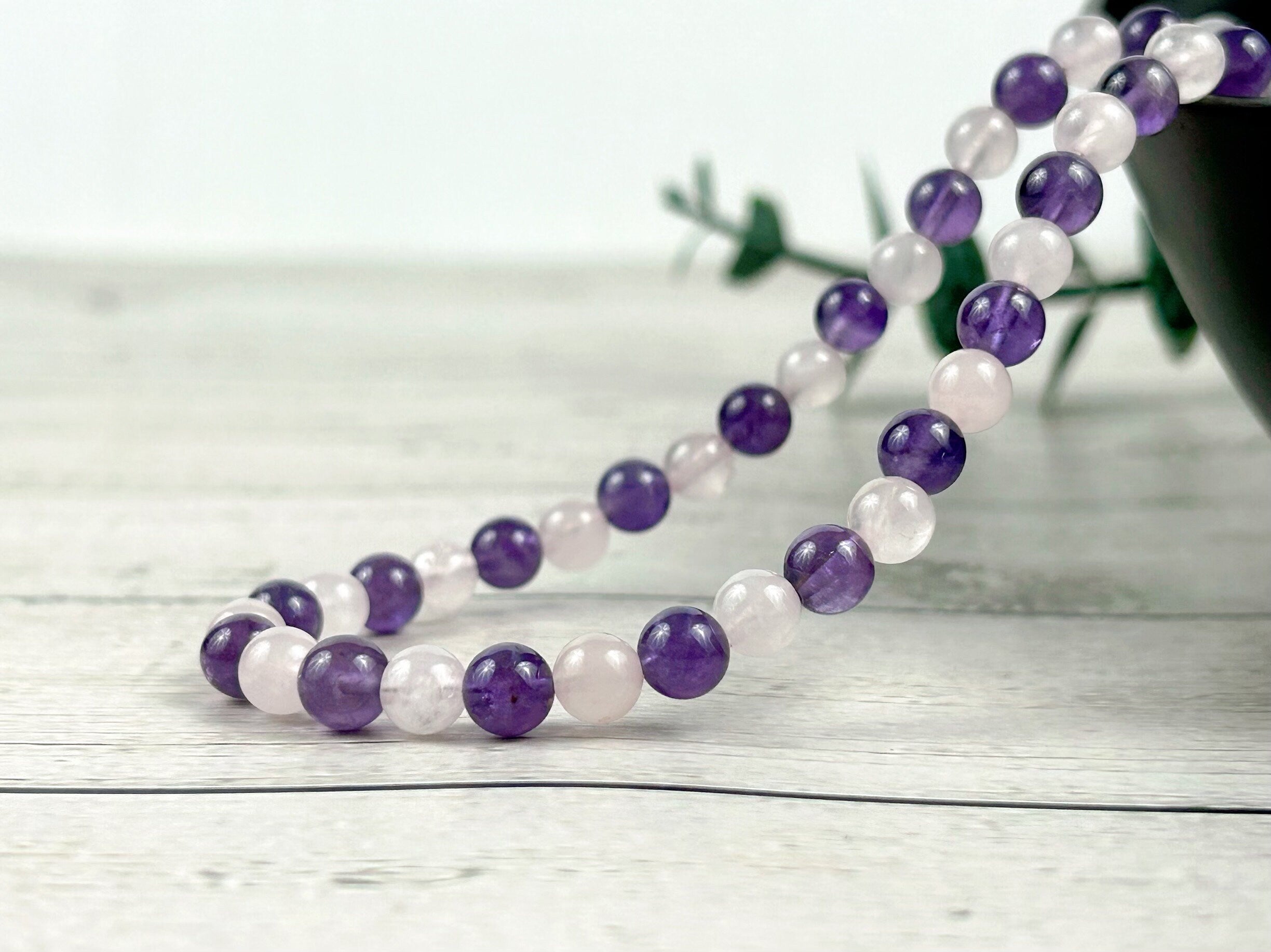 Amethyst Necklace, Rose Quartz Necklace, Calming Necklace, Spiritual Necklace, Beaded Necklace, Protection Necklace for Men, Gift for Her
