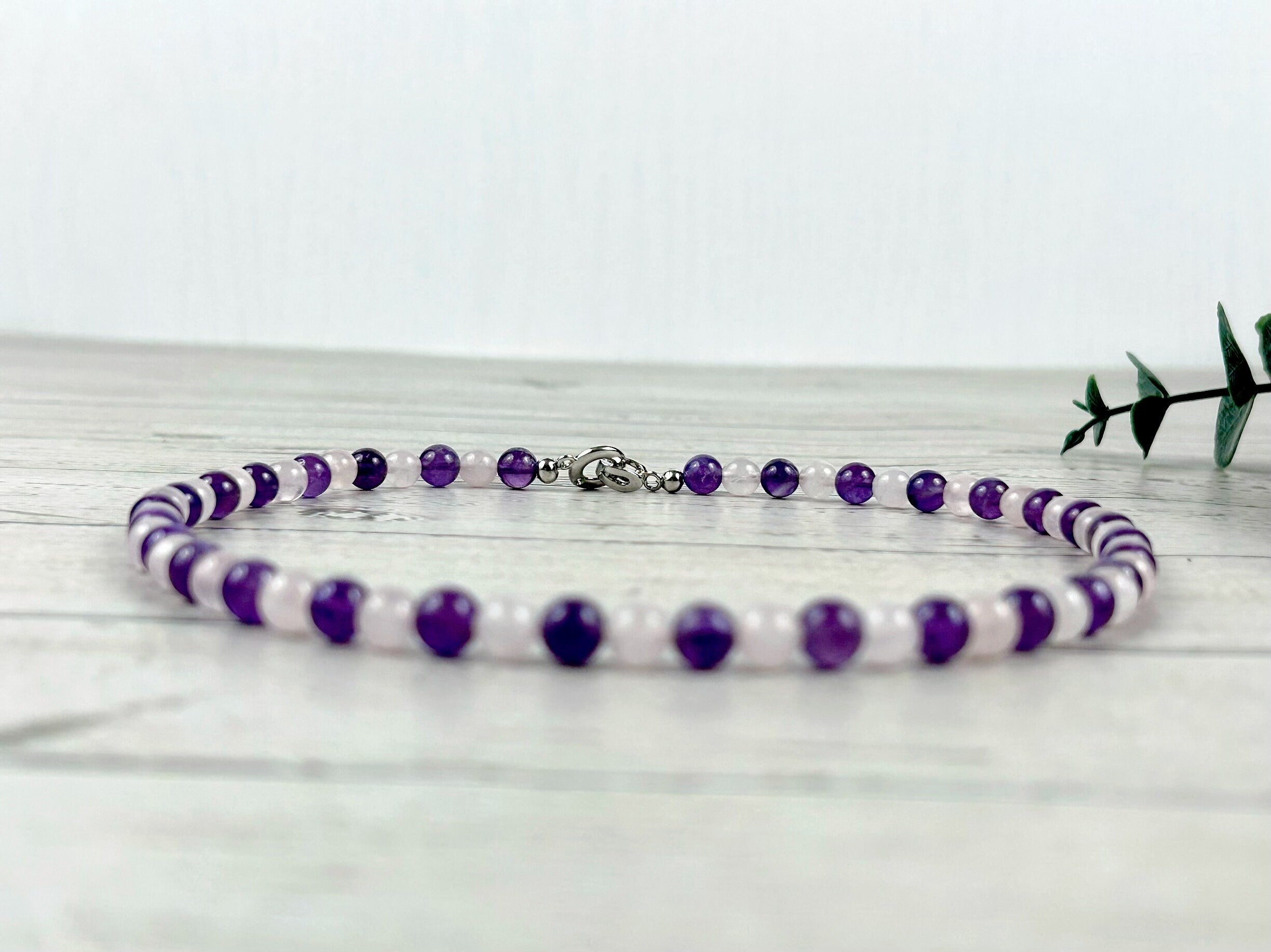 Amethyst Necklace, Rose Quartz Necklace, Calming Necklace, Spiritual Necklace, Beaded Necklace, Protection Necklace for Men, Gift for Her